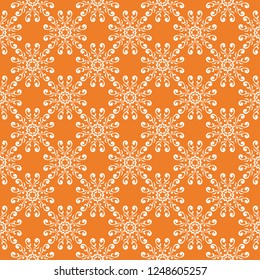 White floral seamless pattern on orange background