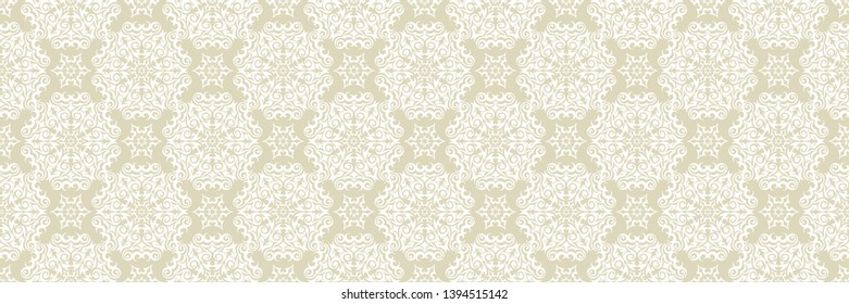 White floral seamless pattern on olive green background