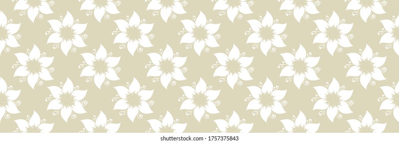 White floral seamless pattern on olive green background. Vector illustration
