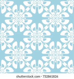 White floral seamless pattern on blue background