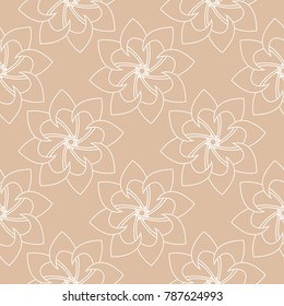 White floral seamless pattern on beige background
