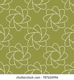 White floral seamless pattern on olive green background