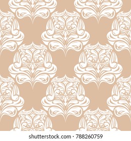 White floral seamless pattern on beige background