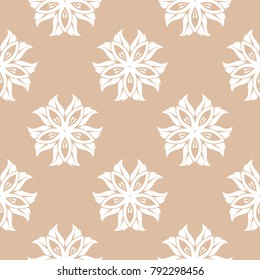 White floral seamless pattern on beige background