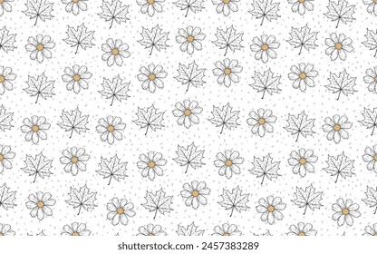 White floral seamless pattern ornamental decorative flower stroke vector textile fabric white paper print