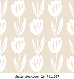 White floral sketch pattern on beige background seamless pattern for fabric, textiles, clothing, wallpaper, cover, banner, home decor, florals backgrounds