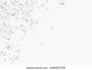 White Floral Vector Transparent Background. Gray Fly Flower Pattern. Japan Lotus Template. Pastel Petal Fall Poster.