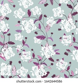 White floral and violet leaf pattern,illustration vector doodle comic art.