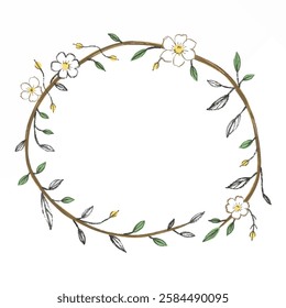 White Floral Wreath in a Circular Arrangement, Elegant and Delicate A white flower wreath arranged in a circular shape, evoking softness and elegance.