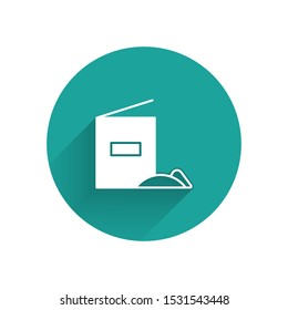 White Flour pack icon isolated with long shadow. Green circle button. Vector Illustration