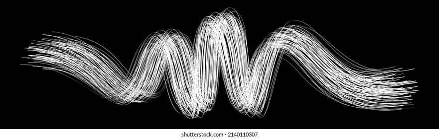Weißer Pinselstrich auf weißem Hintergrund. Band-isolierte Linie. Realistische Volumenwelle. Flüssige Farbenform. Echte Vektorgrafik wirbelt unscharf. Kreide, Kreide, Fasern, Haare und Bunch
