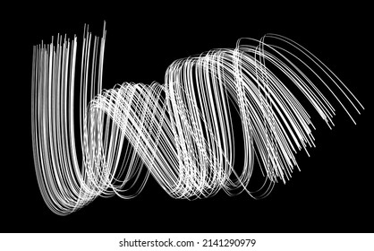 White flow brushstroke on white background.. Ribbon isolated line. Realistic volume wave. Liquid paint ink shape. Real vector illustration swirl blur. Crayons and chalk paint, fibers, hair and bunch