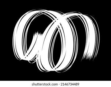 White flow brushstroke on white background.. Ribbon isolated line. Realistic volume wave. Liquid paint ink shape. Real vector illustration swirl blur. Crayons and chalk paint, fibers, hair and bunch
