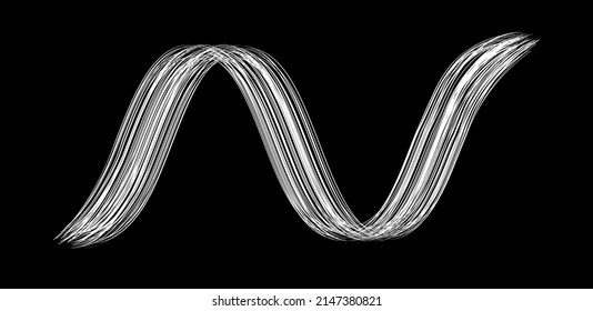 White flow brushstroke on white background.. Ribbon isolated line. Realistic volume wave. Liquid paint ink shape. Real vector illustration swirl blur. Crayons and chalk paint, fibers, hair and bunch