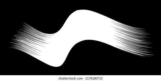Pinceles de flujo blanco sobre fondo negro. Línea aislada de cinta de opciones. Ola de volumen realista. Forma de tinta de pintura líquida. Desenfoque de la ilustración vectorial real. Rociones y pintura con tiza, fibras, pelo y racimo