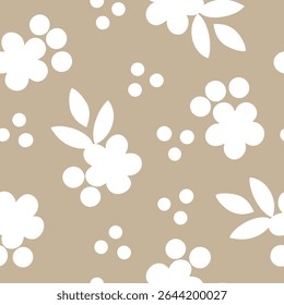 White flower and blueberry pattern on beige background seamless pattern for fabric, textiles, clothing, wallpaper, cover, banner, home decor, florals backgrounds