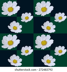 White flower dark green vector pattern made with clipping mask. Vector illustration can be used for web design, surface textures, posters and cards design and other crafts.
