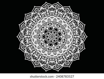 White flower decoration elements on black, Mandala, vintage form, vector, Islamic, Arabian, India, Mo Rokko, Spain, Turkey, Pakistan, China, Mysterious, Ottoman style. It, the image of the picture 