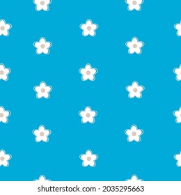 Flores blancas salpicadas líneas alrededor del fondo azul en patrón y fondo, vector.