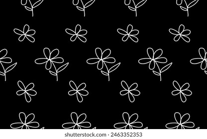 White flower embroidery pattern design on black background. Minimal fabric pattern for
Shirts, skirts, curtains, bags, bed sheets, backgrounds, wallpaper, book covers, gift wrapping paper, border.