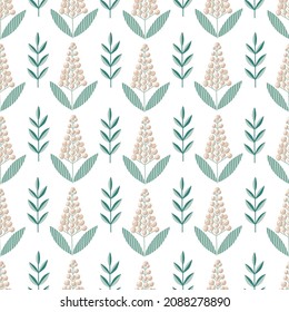 White flower folk botanical seamless pattern 