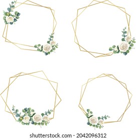 white flower frame collection with green leave for your wedding invitation