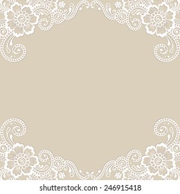 White flower frame, lace ornament. Vector illustration.