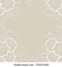 White flower frame, lace ornament.  Love concept for Valentines Day or Wedding design.