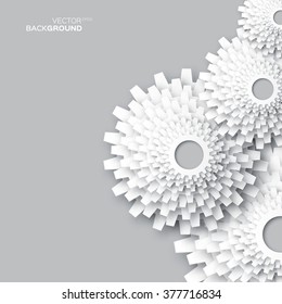 White Flower gears - dandelion. Cogwheels -origami paper cut style vector background