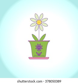 white flower in green pot, vector
