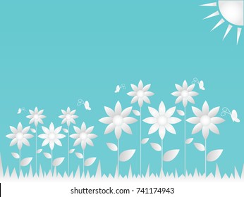 White flower icon design on blue background - Illustration,sunny,Flower, Single Flower, Winter,Blue Background,white color,Bright