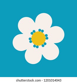 White flower icon isolated on blue. Vector illustration