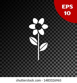 White Flower icon isolated on transparent dark background.  Vector Illustration