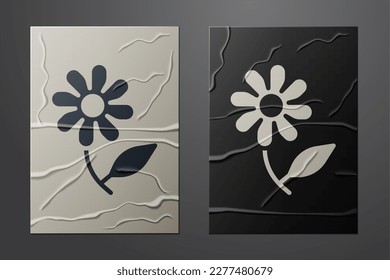 White Flower icon isolated on crumpled paper background. Sweet natural food. Paper art style. Vector