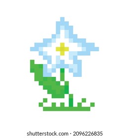 Icono de flor blanca en forma de píxel, ilustración de videojuegos retro