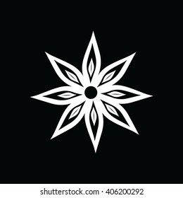 White flower icon vector illustration. Black background