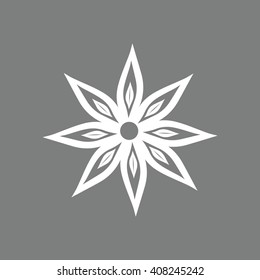 White flower icon vector illustration. Gray background