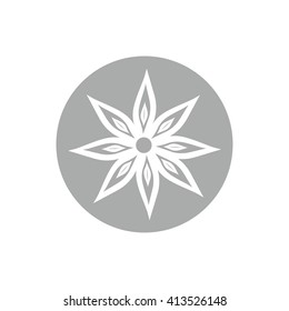 White flower icon vector illustration. Gray circle. Gray button
