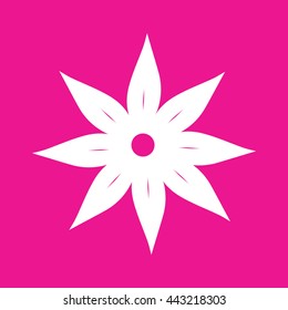 White flower icon vector illustration. Pink background
