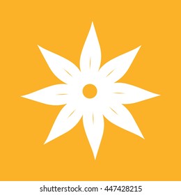 White flower icon vector illustration. Yellow background