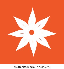 White flower icon vector illustration. Orange background