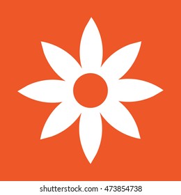 White flower icon vector illustration. Orange background