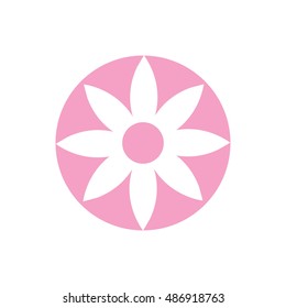 White flower icon vector illustration. Pink button. Pink circle