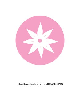 White flower icon vector illustration. Pink button. Pink circle