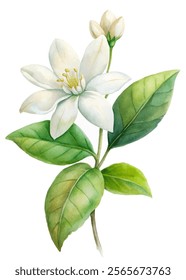 White flower illustration, botanical art, watercolor style, nature design, floral decor, elegant aesthetics.