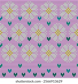 White flower knitting pattern, light purple background, seamless sweater texture