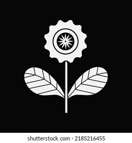 White Flower and Leafs on black background Vector Illustration