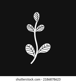 White Flower and Leafs on black background Vector Illustration