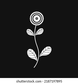 White Flower and Leafs on black background Vector Illustration
