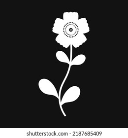 White Flower and Leafs on black background Vector Illustration